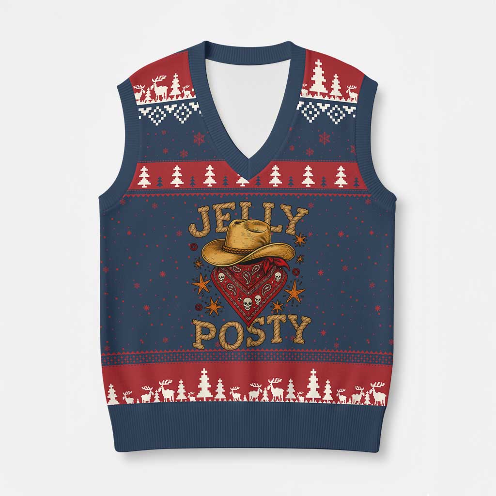 Jelly Posty Cowboy Bandana V-Neck Knit Sweater Vest Funny Country Western Rodeo - Wonder Print Shop