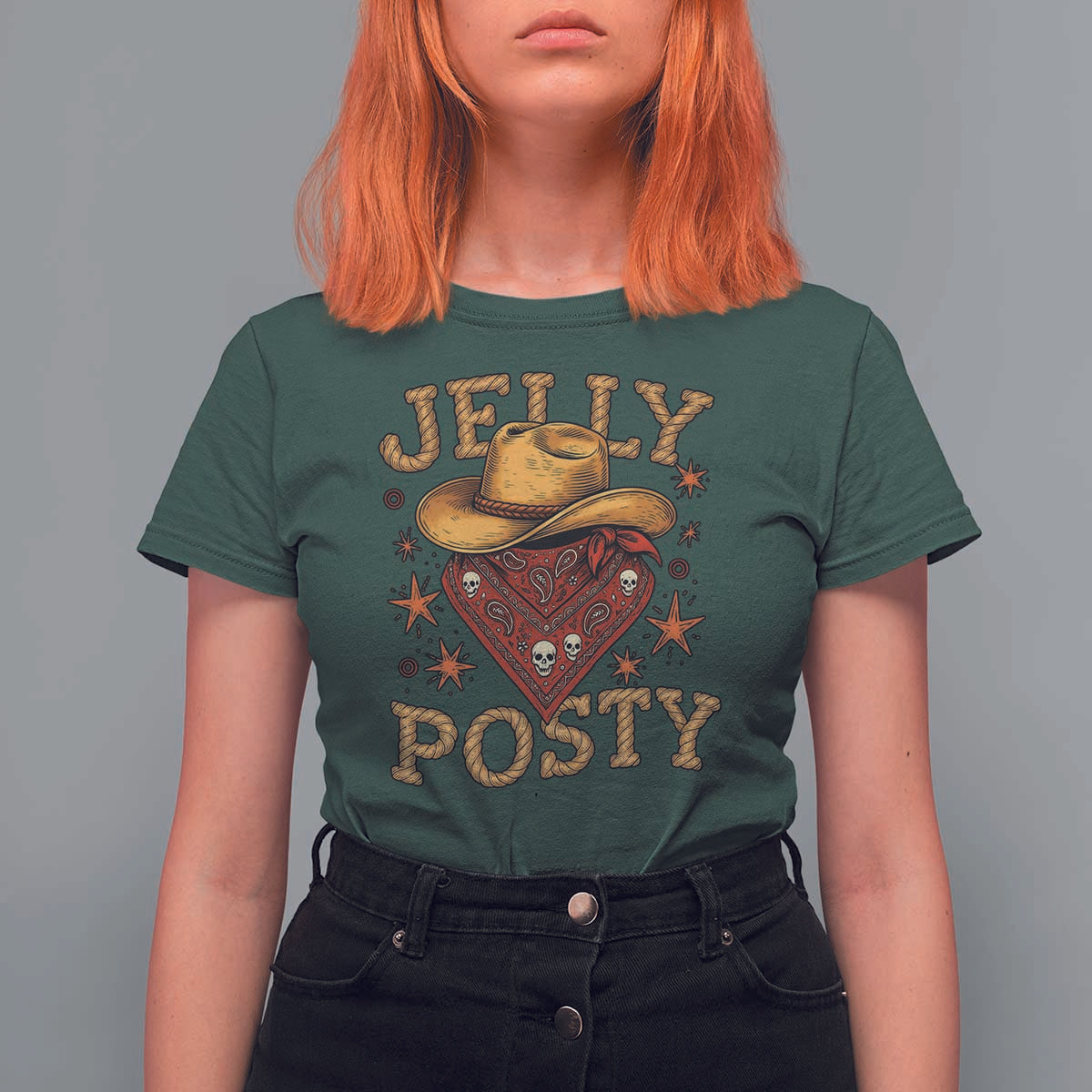 Jelly Posty Cowboy Bandana T Shirt For Women Funny Country Western Rodeo - Wonder Print Shop
