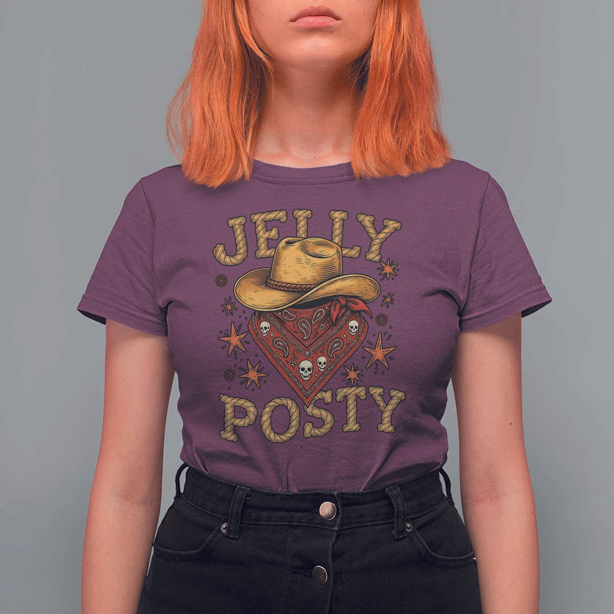 Jelly Posty Cowboy Bandana T Shirt For Women Funny Country Western Rodeo - Wonder Print Shop