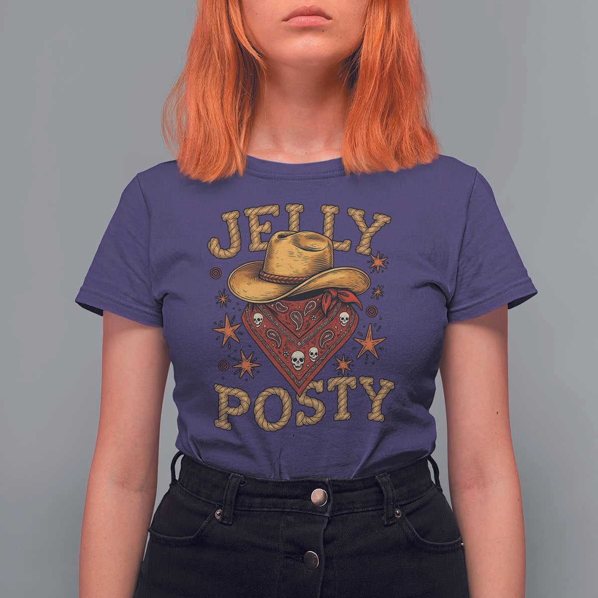 Jelly Posty Cowboy Bandana T Shirt For Women Funny Country Western Rodeo - Wonder Print Shop