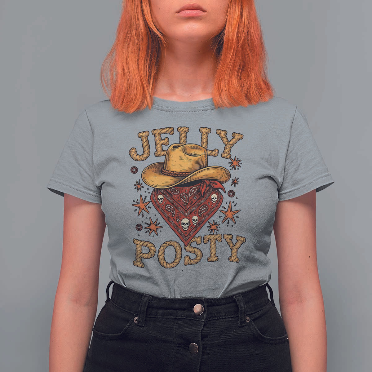 Jelly Posty Cowboy Bandana T Shirt For Women Funny Country Western Rodeo - Wonder Print Shop