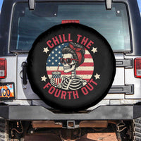 Retro Skeleton 4th of July Spare Tire Cover Chill The Fourth Out Funny Patriotic American Flag