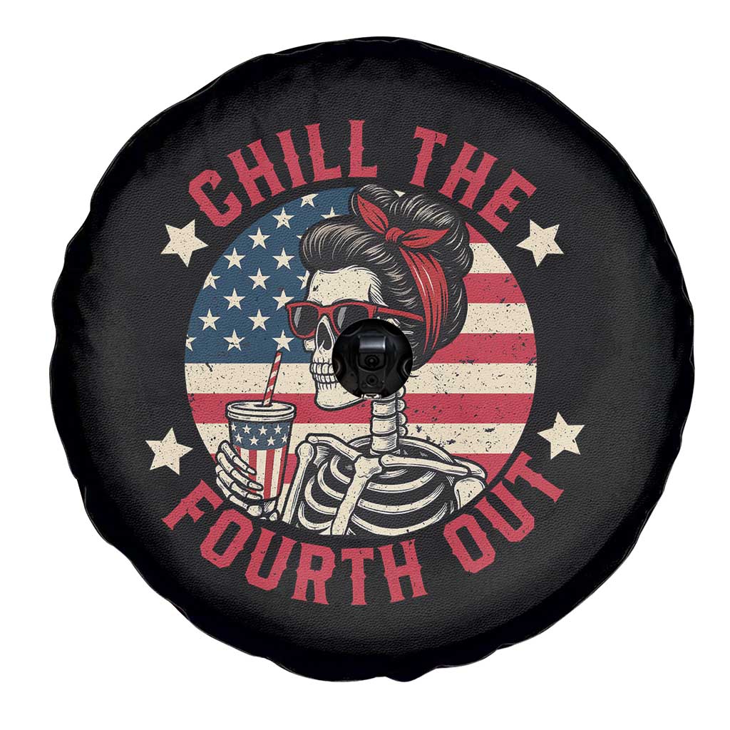 Retro Skeleton 4th of July Spare Tire Cover Chill The Fourth Out Funny Patriotic American Flag