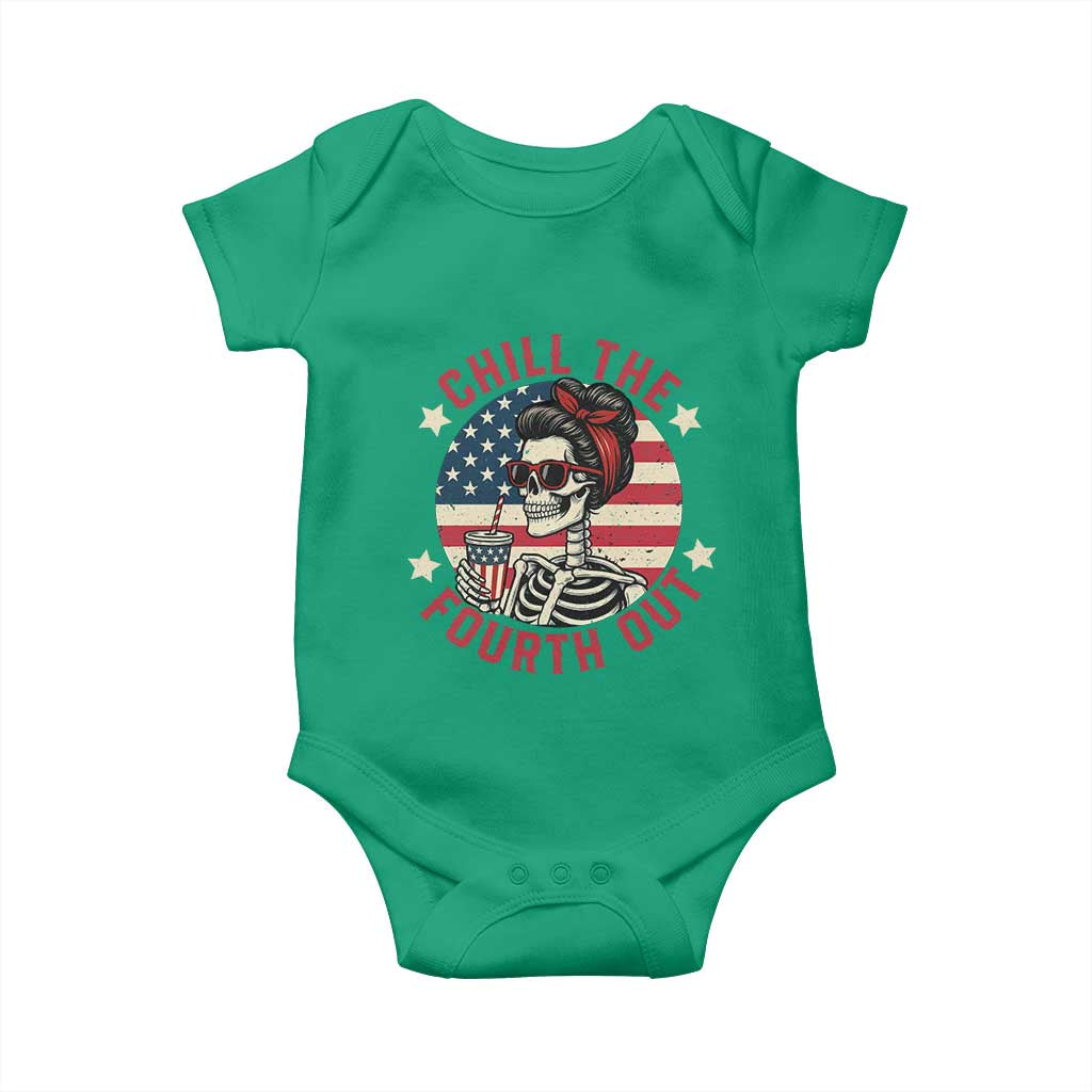 Retro Skeleton 4th of July Baby Onesie Chill The Fourth Out Funny Patriotic American Flag