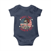 Retro Skeleton 4th of July Baby Onesie Chill The Fourth Out Funny Patriotic American Flag