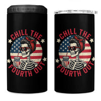 Retro Skeleton 4th of July 4 in 1 Can Cooler Tumbler Chill The Fourth Out Funny Patriotic American Flag