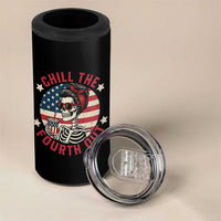Retro Skeleton 4th of July 4 in 1 Can Cooler Tumbler Chill The Fourth Out Funny Patriotic American Flag