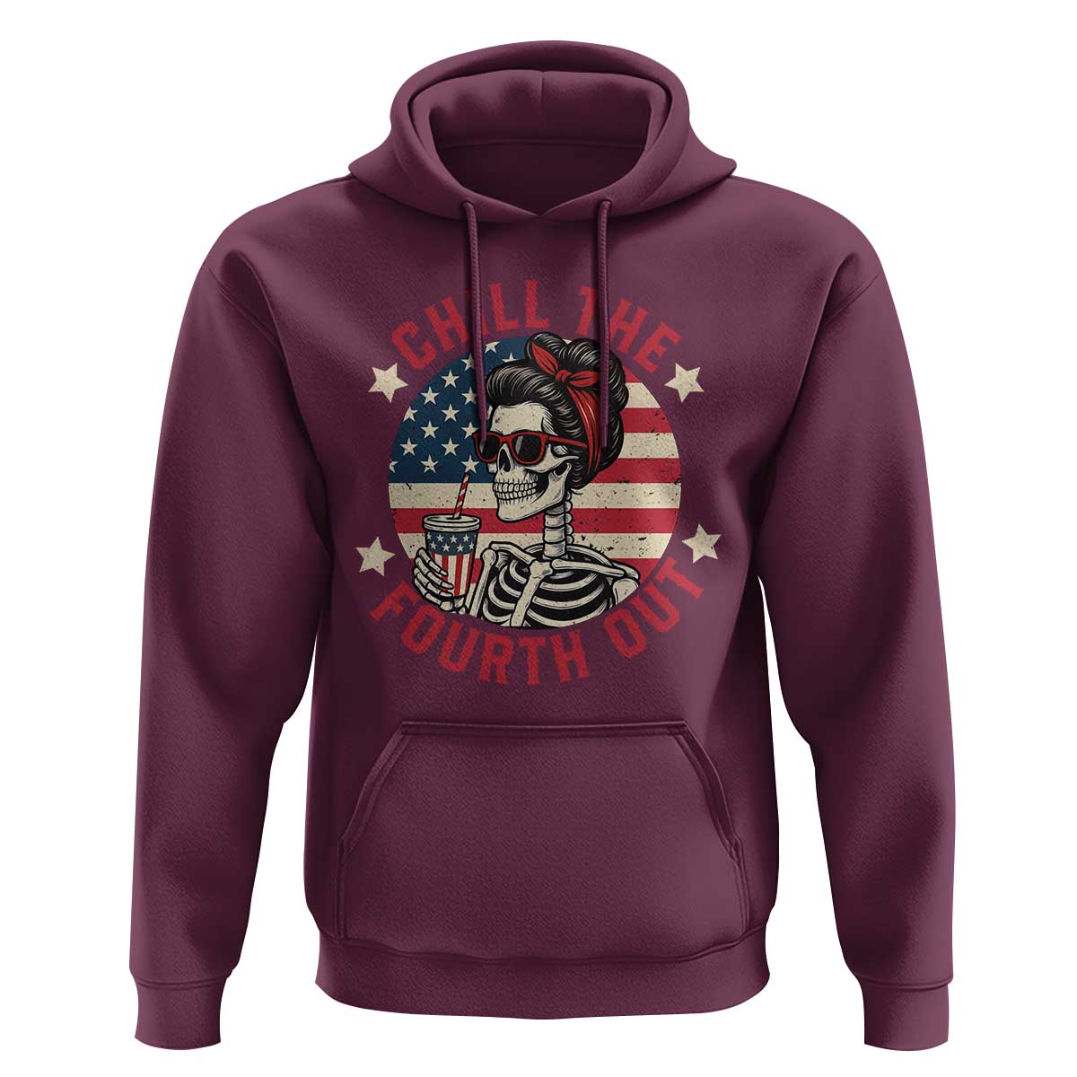 Retro Skeleton 4th of July Hoodie Chill The Fourth Out Funny Patriotic American Flag