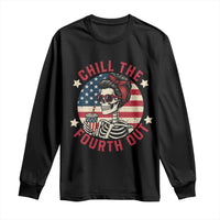 Retro Skeleton 4th of July Long Sleeve Shirt Chill The Fourth Out Funny Patriotic American Flag