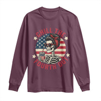 Retro Skeleton 4th of July Long Sleeve Shirt Chill The Fourth Out Funny Patriotic American Flag