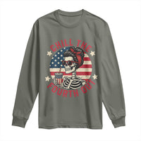 Retro Skeleton 4th of July Long Sleeve Shirt Chill The Fourth Out Funny Patriotic American Flag