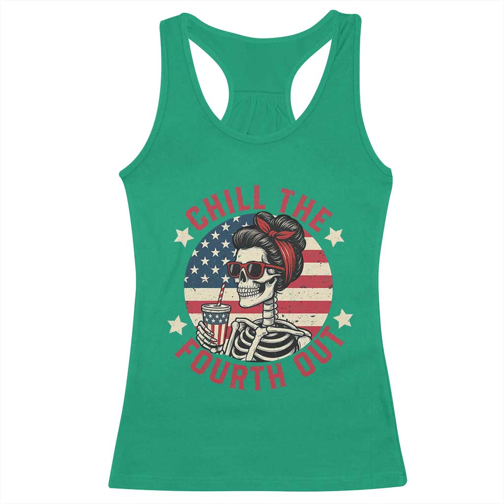 Retro Skeleton 4th of July Racerback Tank Top Chill The Fourth Out Funny Patriotic American Flag
