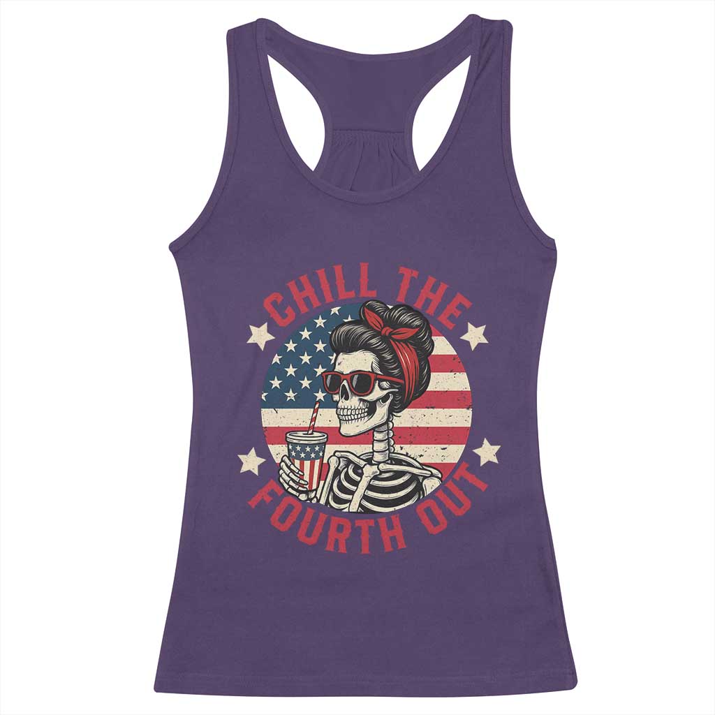 Retro Skeleton 4th of July Racerback Tank Top Chill The Fourth Out Funny Patriotic American Flag