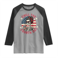 Retro Skeleton 4th of July Raglan Shirt Chill The Fourth Out Funny Patriotic American Flag