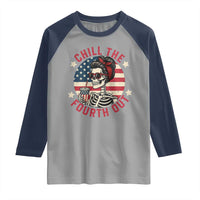 Retro Skeleton 4th of July Raglan Shirt Chill The Fourth Out Funny Patriotic American Flag