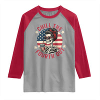Retro Skeleton 4th of July Raglan Shirt Chill The Fourth Out Funny Patriotic American Flag