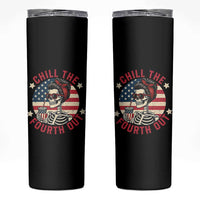 Retro Skeleton 4th of July Skinny Tumbler Chill The Fourth Out Funny Patriotic American Flag