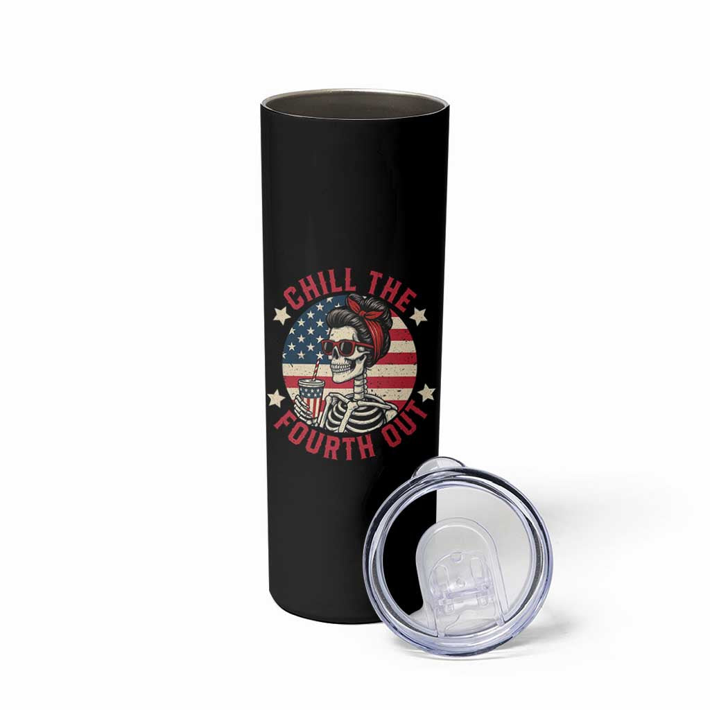 Retro Skeleton 4th of July Skinny Tumbler Chill The Fourth Out Funny Patriotic American Flag