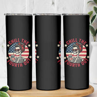 Retro Skeleton 4th of July Skinny Tumbler Chill The Fourth Out Funny Patriotic American Flag