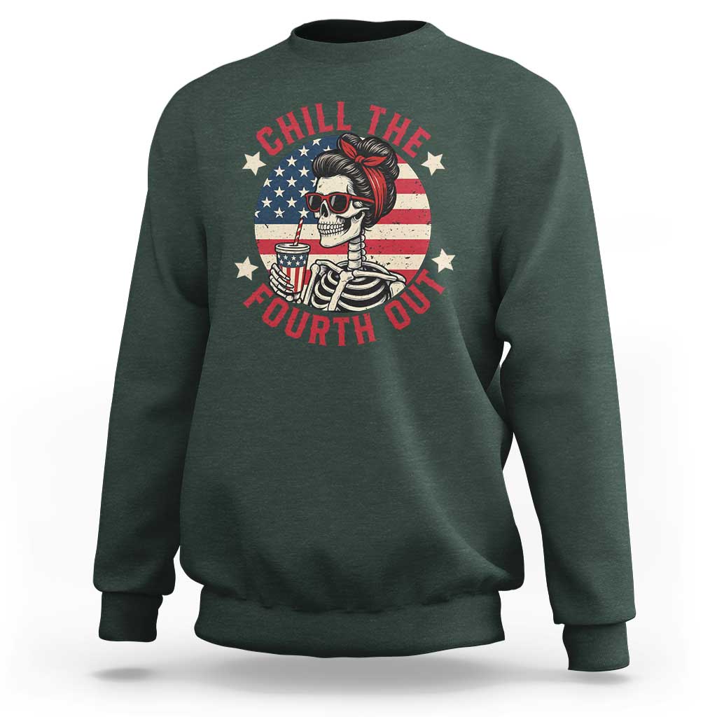 Retro Skeleton 4th of July Sweatshirt Chill The Fourth Out Funny Patriotic American Flag