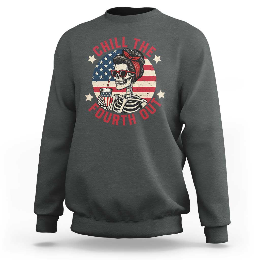 Retro Skeleton 4th of July Sweatshirt Chill The Fourth Out Funny Patriotic American Flag
