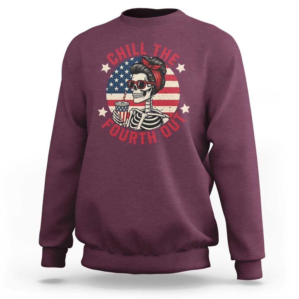 Retro Skeleton 4th of July Sweatshirt Chill The Fourth Out Funny Patriotic American Flag