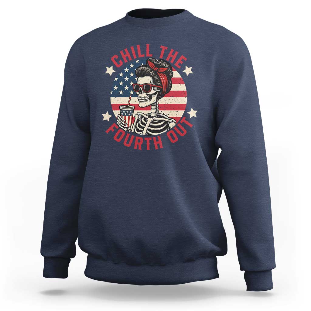 Retro Skeleton 4th of July Sweatshirt Chill The Fourth Out Funny Patriotic American Flag