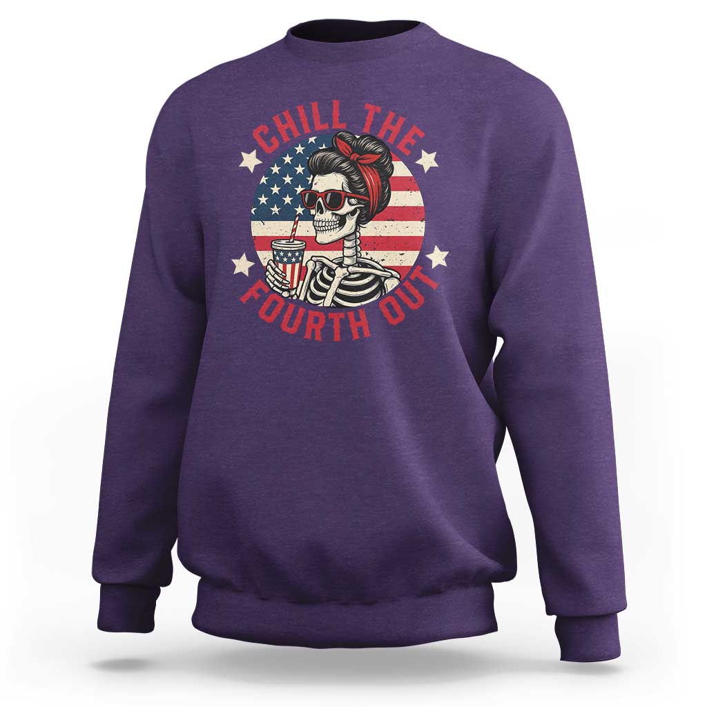 Retro Skeleton 4th of July Sweatshirt Chill The Fourth Out Funny Patriotic American Flag