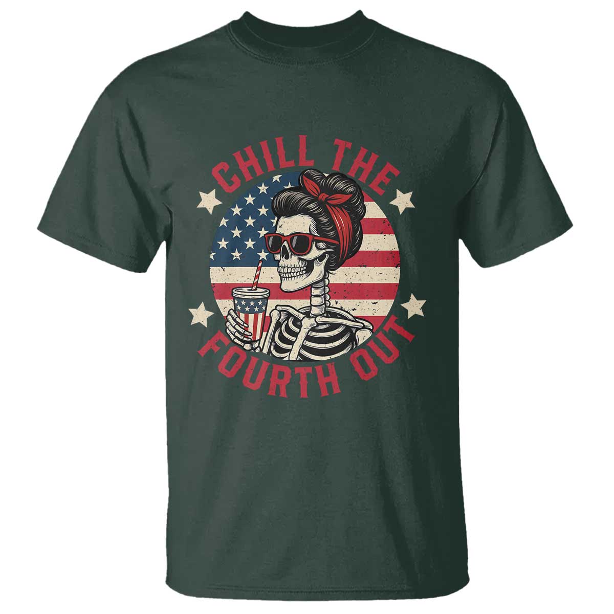 Retro Skeleton 4th of July T Shirt Chill The Fourth Out Funny Patriotic American Flag