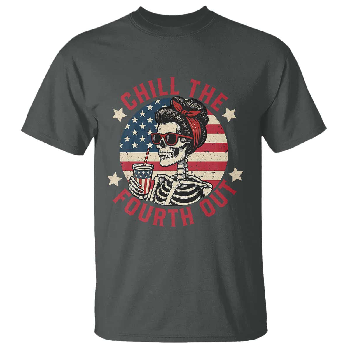 Retro Skeleton 4th of July T Shirt Chill The Fourth Out Funny Patriotic American Flag