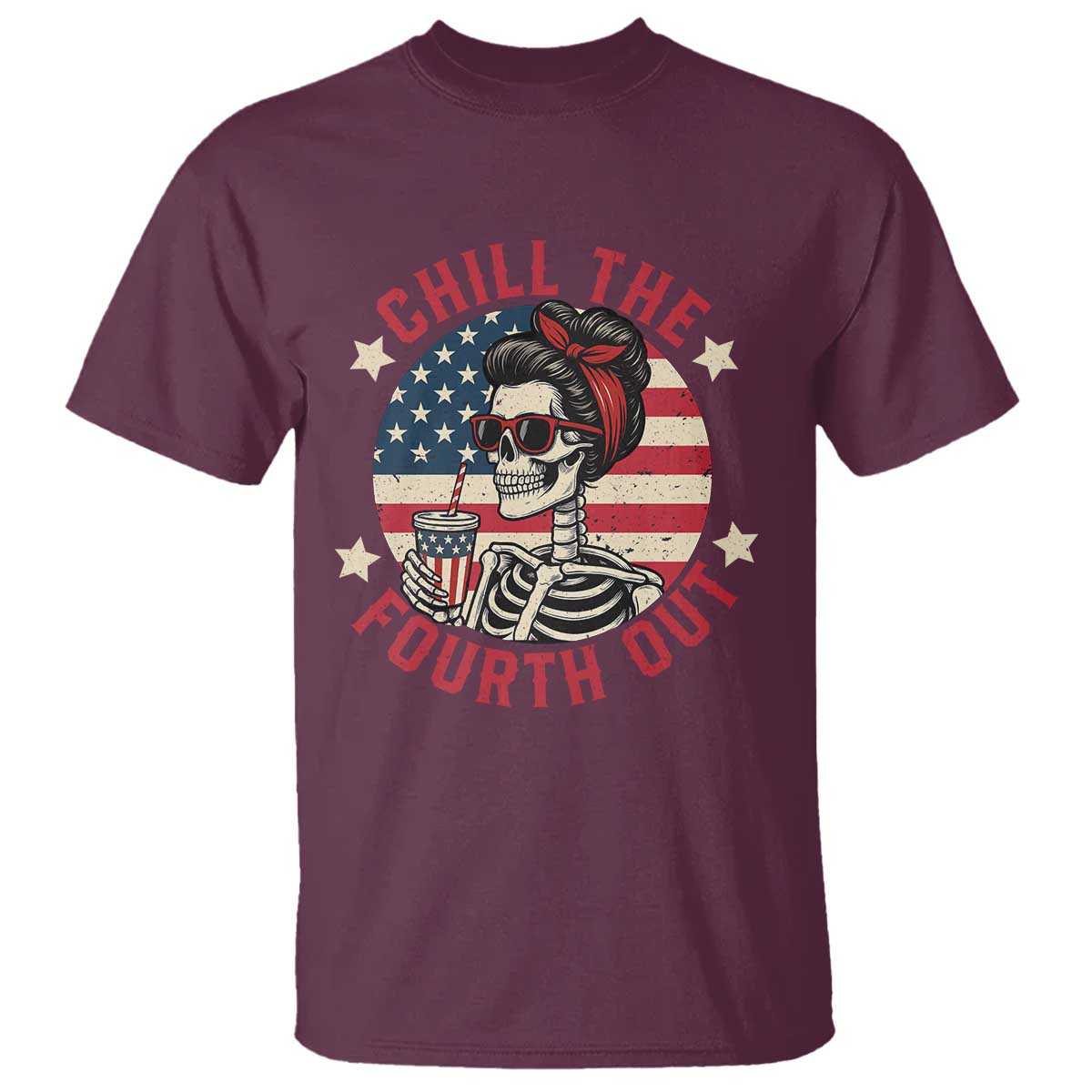 Retro Skeleton 4th of July T Shirt Chill The Fourth Out Funny Patriotic American Flag