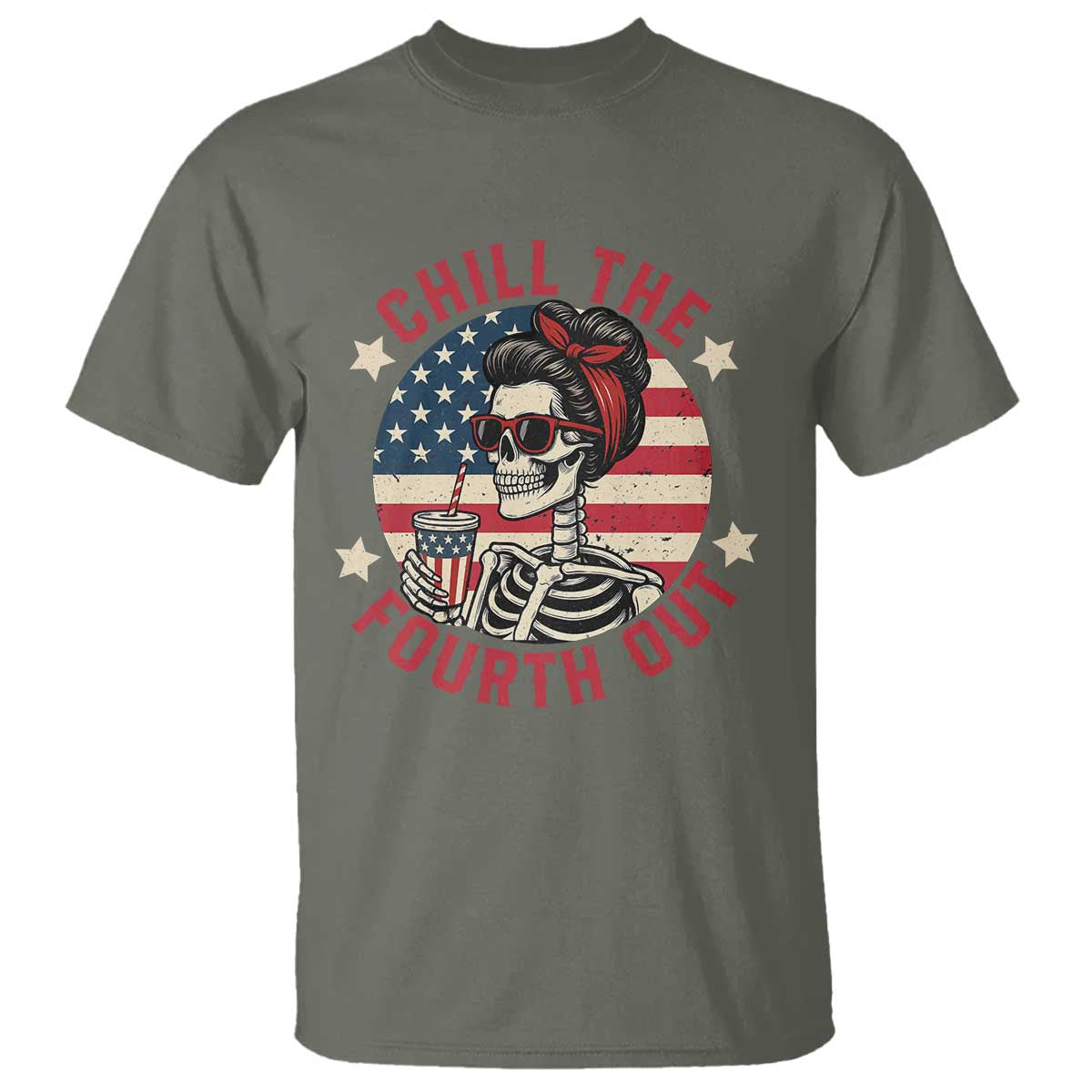 Retro Skeleton 4th of July T Shirt Chill The Fourth Out Funny Patriotic American Flag