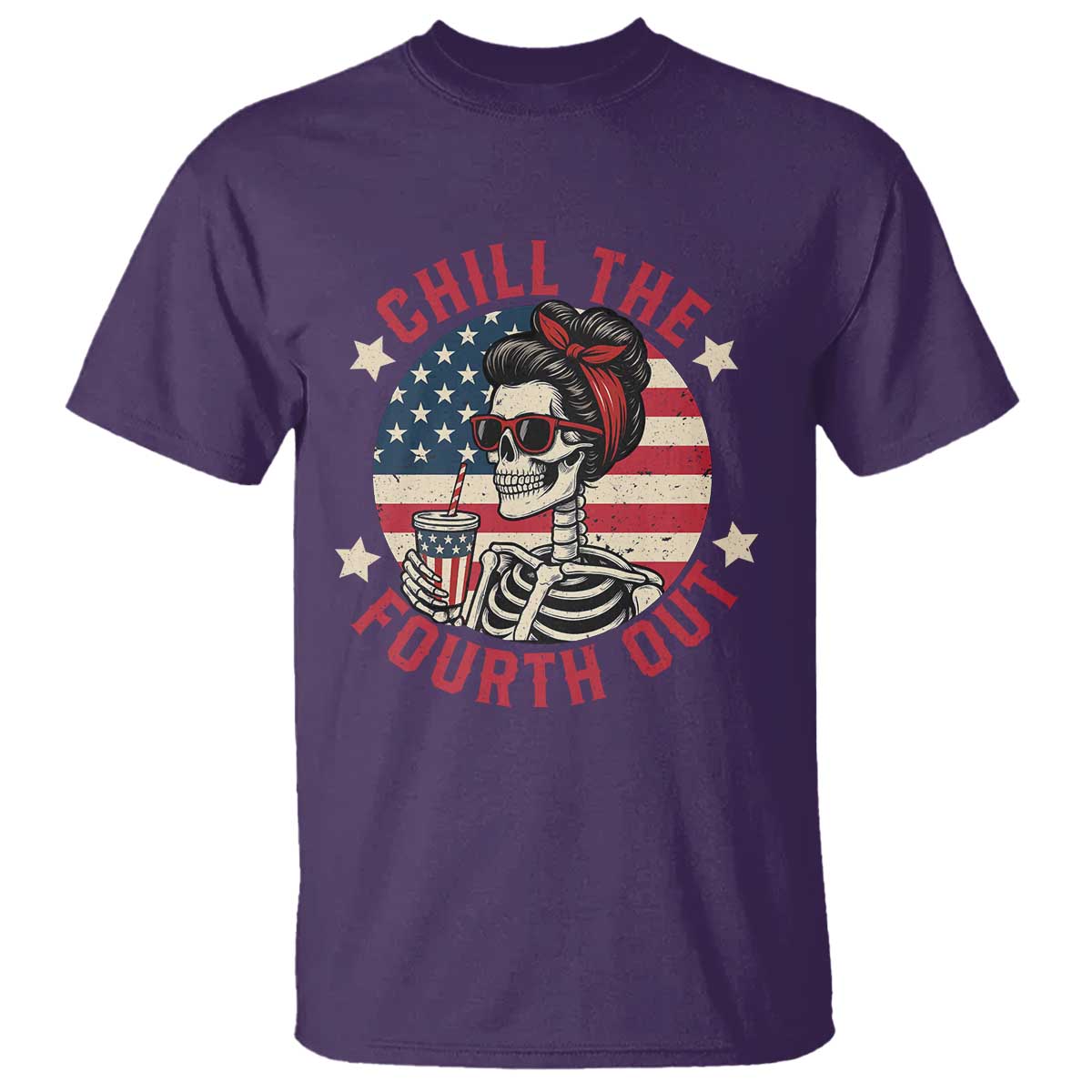 Retro Skeleton 4th of July T Shirt Chill The Fourth Out Funny Patriotic American Flag
