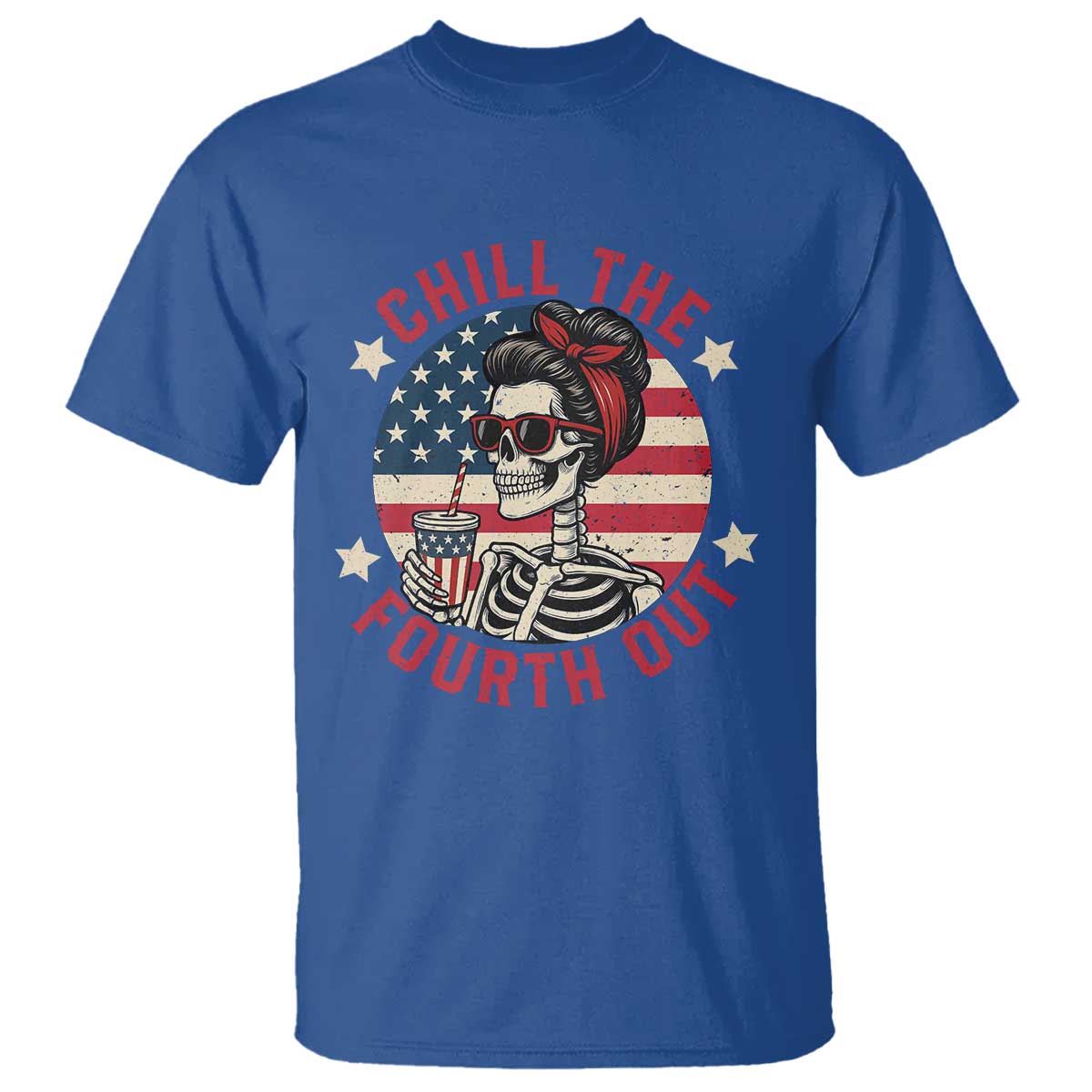 Retro Skeleton 4th of July T Shirt Chill The Fourth Out Funny Patriotic American Flag