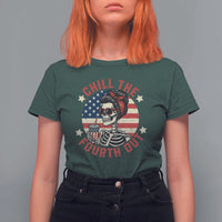 Retro Skeleton 4th of July T Shirt For Women Chill The Fourth Out Funny Patriotic American Flag