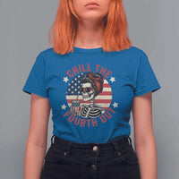 Retro Skeleton 4th of July T Shirt For Women Chill The Fourth Out Funny Patriotic American Flag