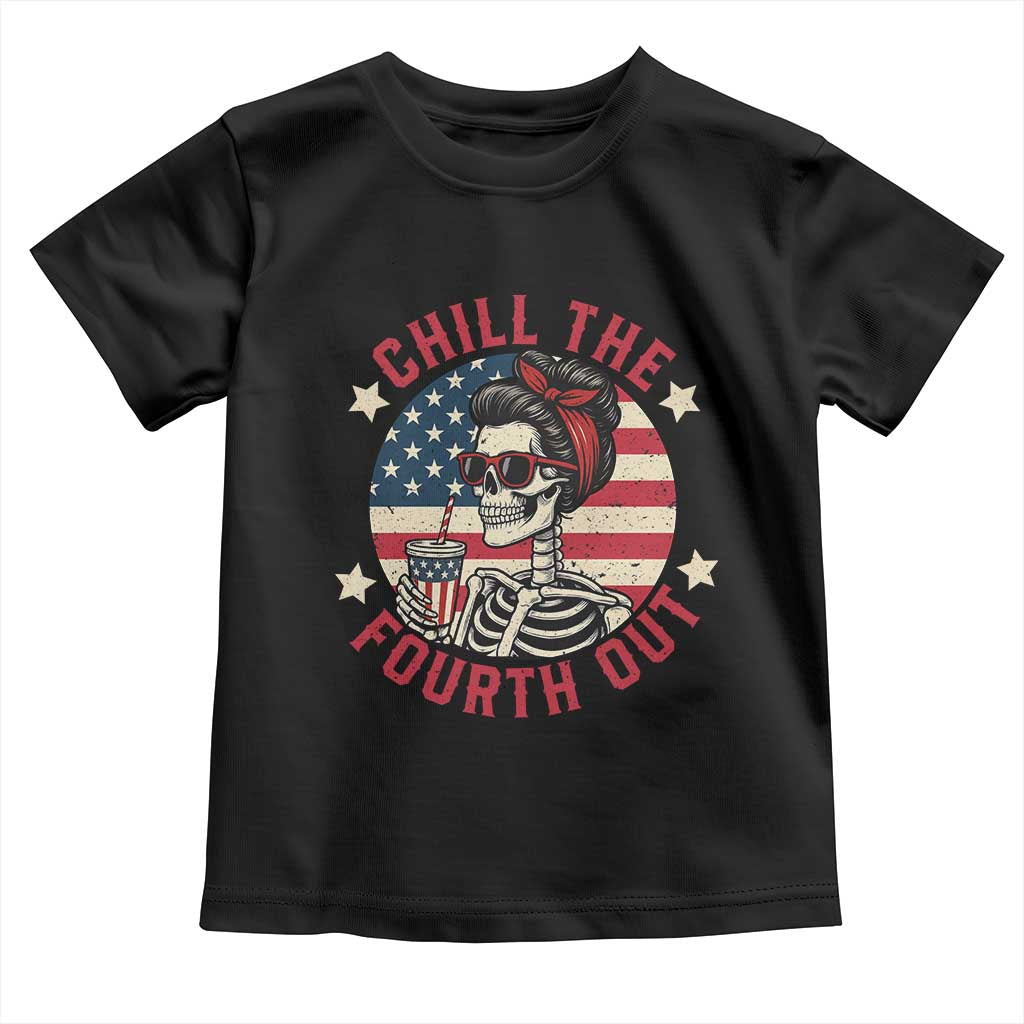 Retro Skeleton 4th of July Toddler T Shirt Chill The Fourth Out Funny Patriotic American Flag