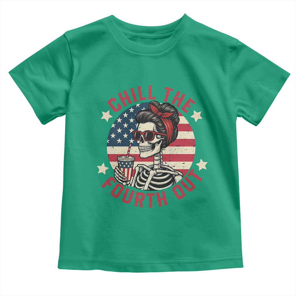 Retro Skeleton 4th of July Toddler T Shirt Chill The Fourth Out Funny Patriotic American Flag