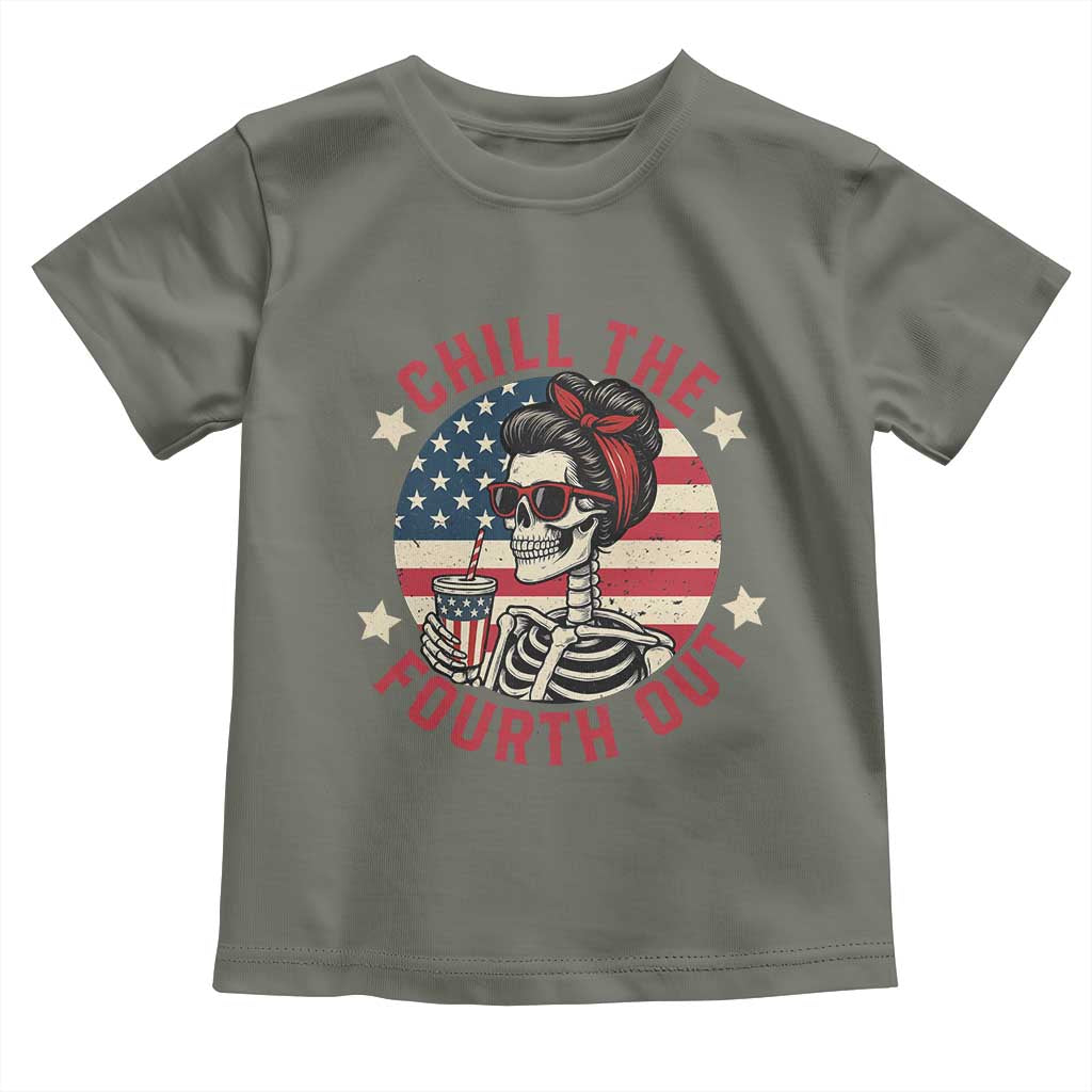 Retro Skeleton 4th of July Toddler T Shirt Chill The Fourth Out Funny Patriotic American Flag