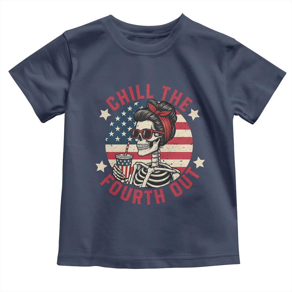 Retro Skeleton 4th of July Toddler T Shirt Chill The Fourth Out Funny Patriotic American Flag