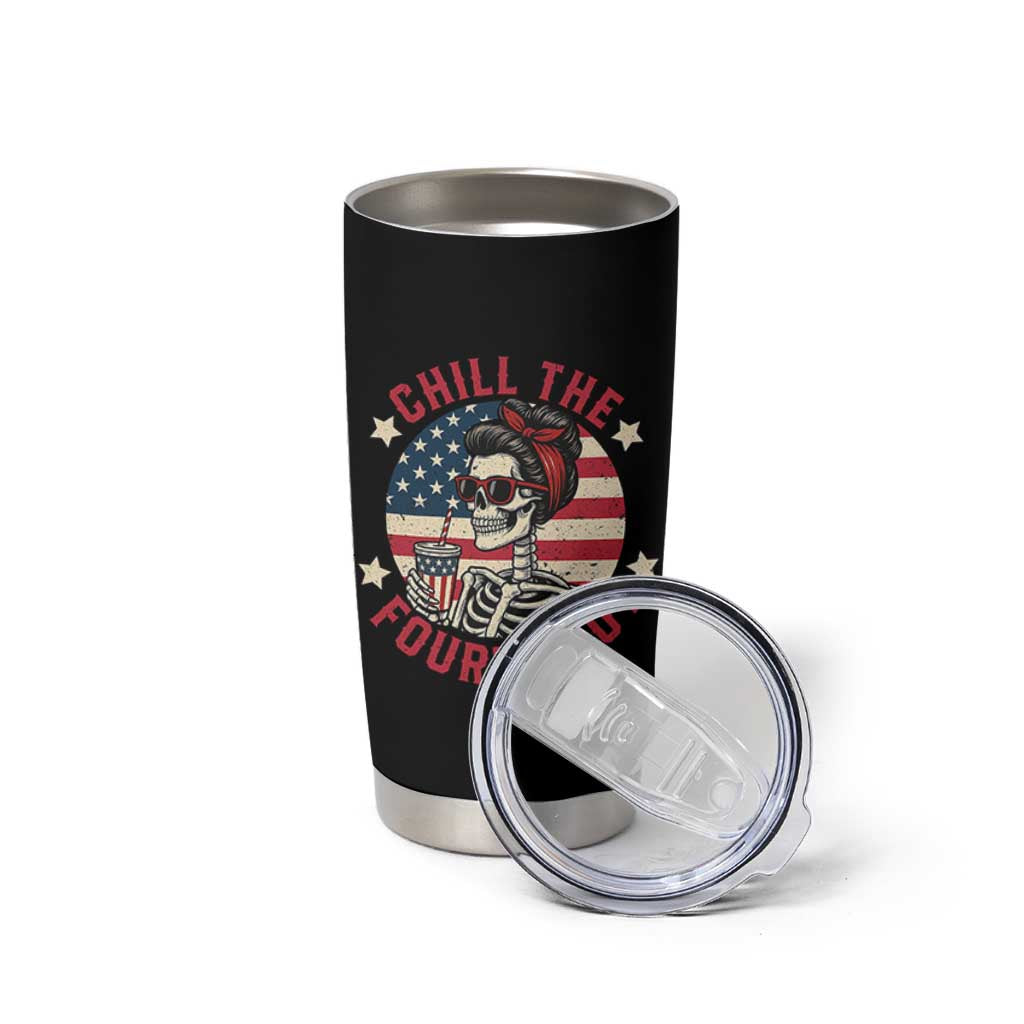Retro Skeleton 4th of July Tumbler Cup Chill The Fourth Out Funny Patriotic American Flag