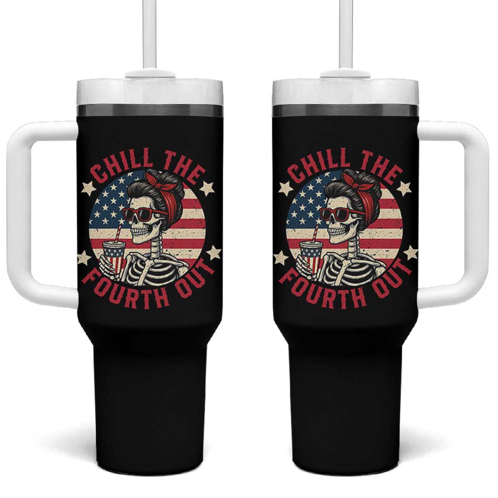 Retro Skeleton 4th of July Tumbler With Handle Chill The Fourth Out Funny Patriotic American Flag