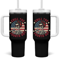 Retro Skeleton 4th of July Tumbler With Handle Chill The Fourth Out Funny Patriotic American Flag
