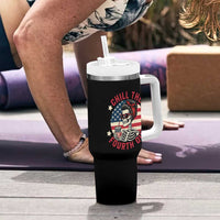 Retro Skeleton 4th of July Tumbler With Handle Chill The Fourth Out Funny Patriotic American Flag