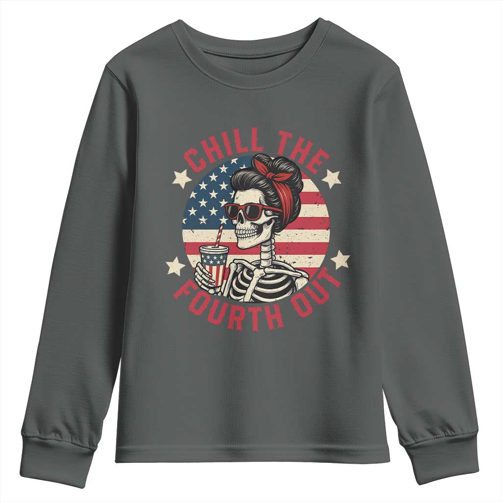 Retro Skeleton 4th of July Youth Sweatshirt Chill The Fourth Out Funny Patriotic American Flag
