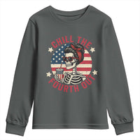 Retro Skeleton 4th of July Youth Sweatshirt Chill The Fourth Out Funny Patriotic American Flag