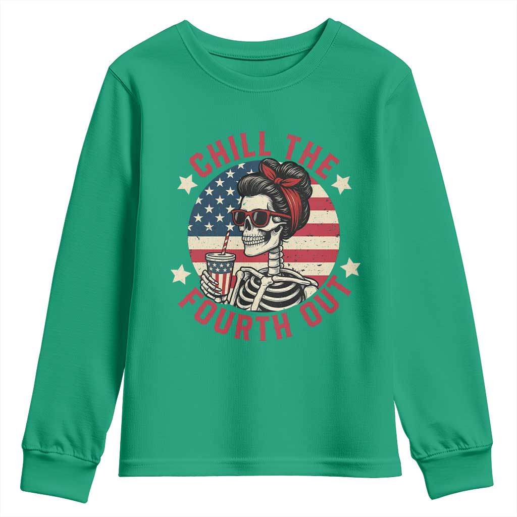 Retro Skeleton 4th of July Youth Sweatshirt Chill The Fourth Out Funny Patriotic American Flag
