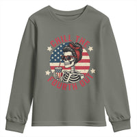 Retro Skeleton 4th of July Youth Sweatshirt Chill The Fourth Out Funny Patriotic American Flag