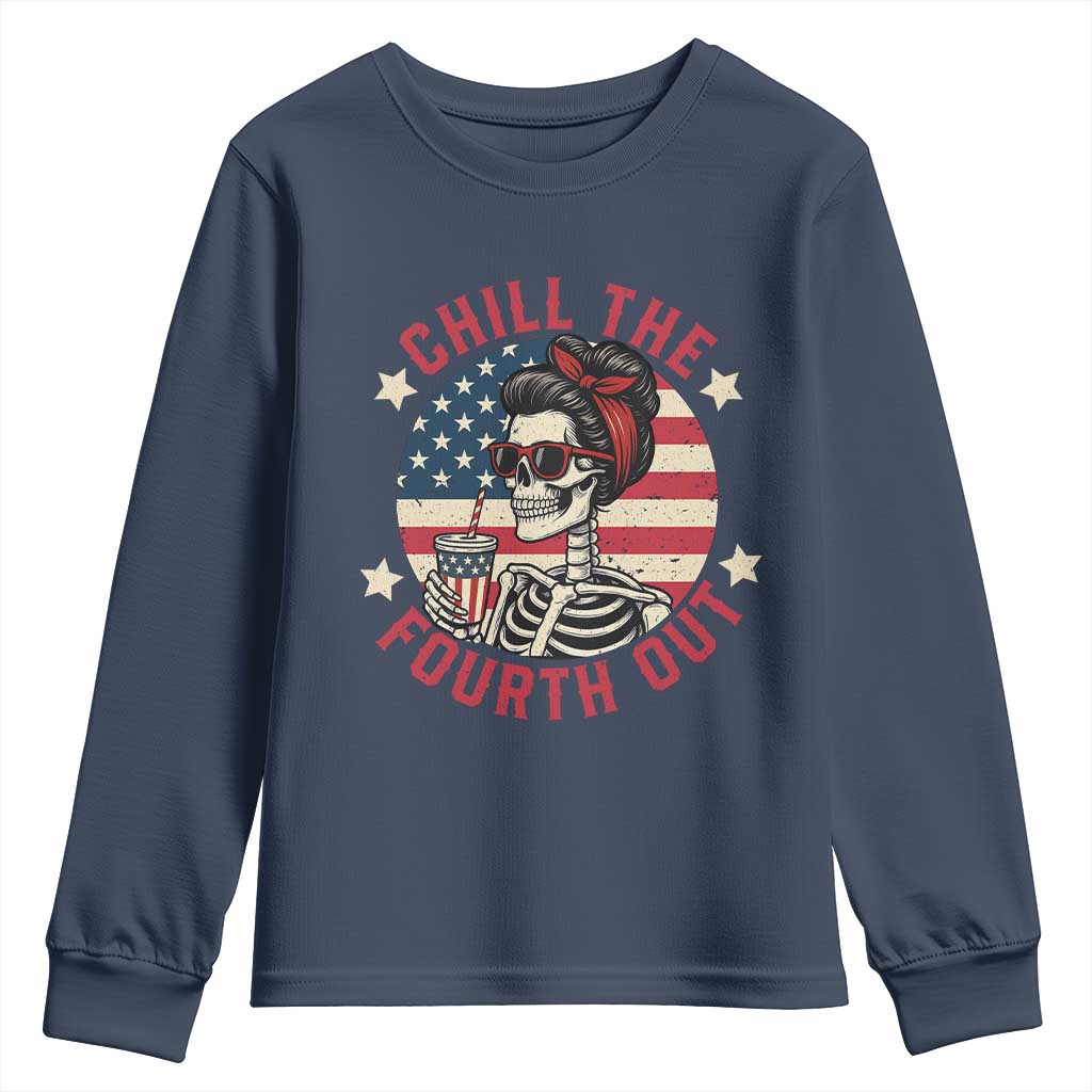 Retro Skeleton 4th of July Youth Sweatshirt Chill The Fourth Out Funny Patriotic American Flag