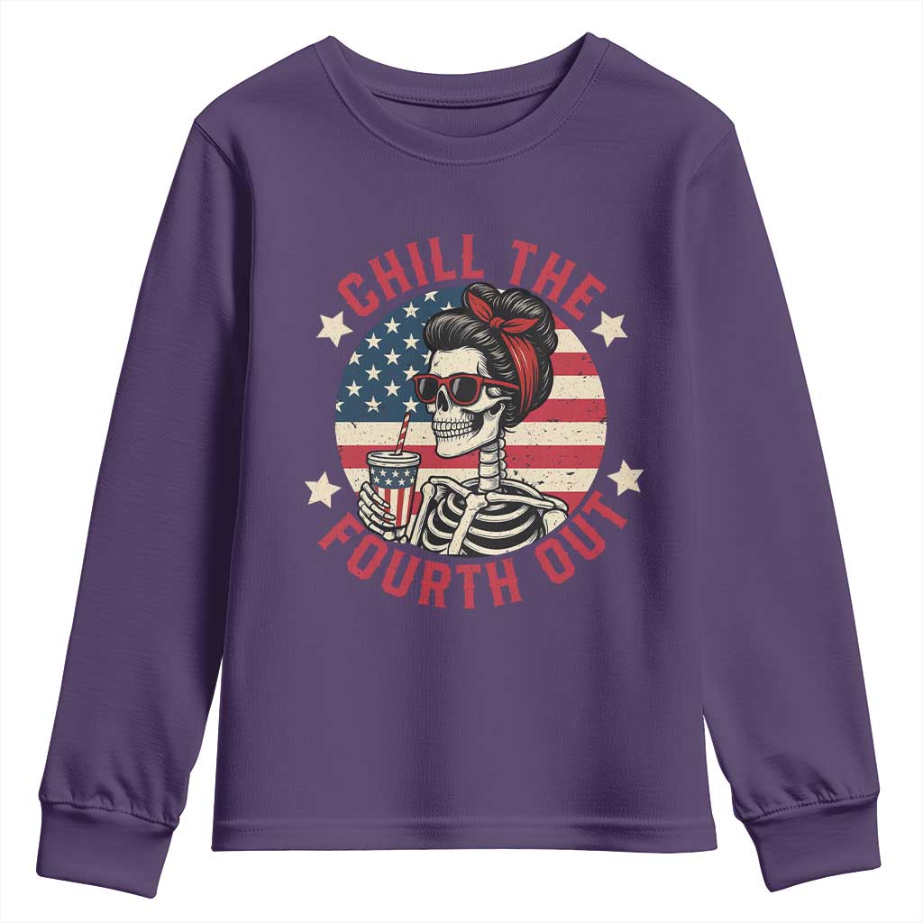 Retro Skeleton 4th of July Youth Sweatshirt Chill The Fourth Out Funny Patriotic American Flag